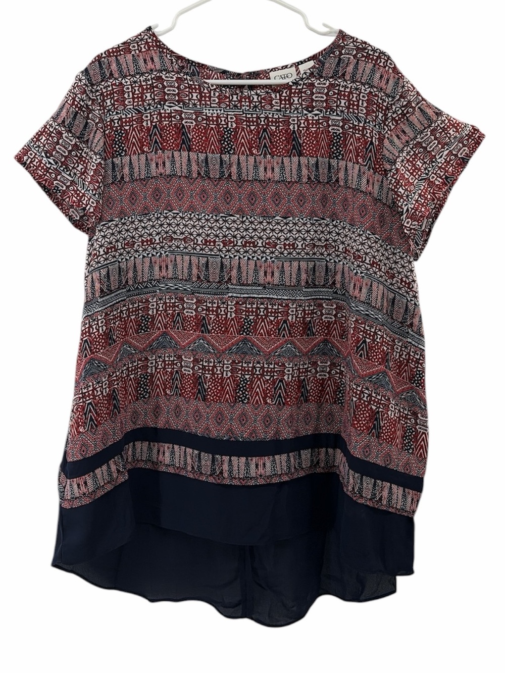 Cato Women's Short-Sleeve Aztec Patterned Blouse in Red Navy Plus Size 14/16W
